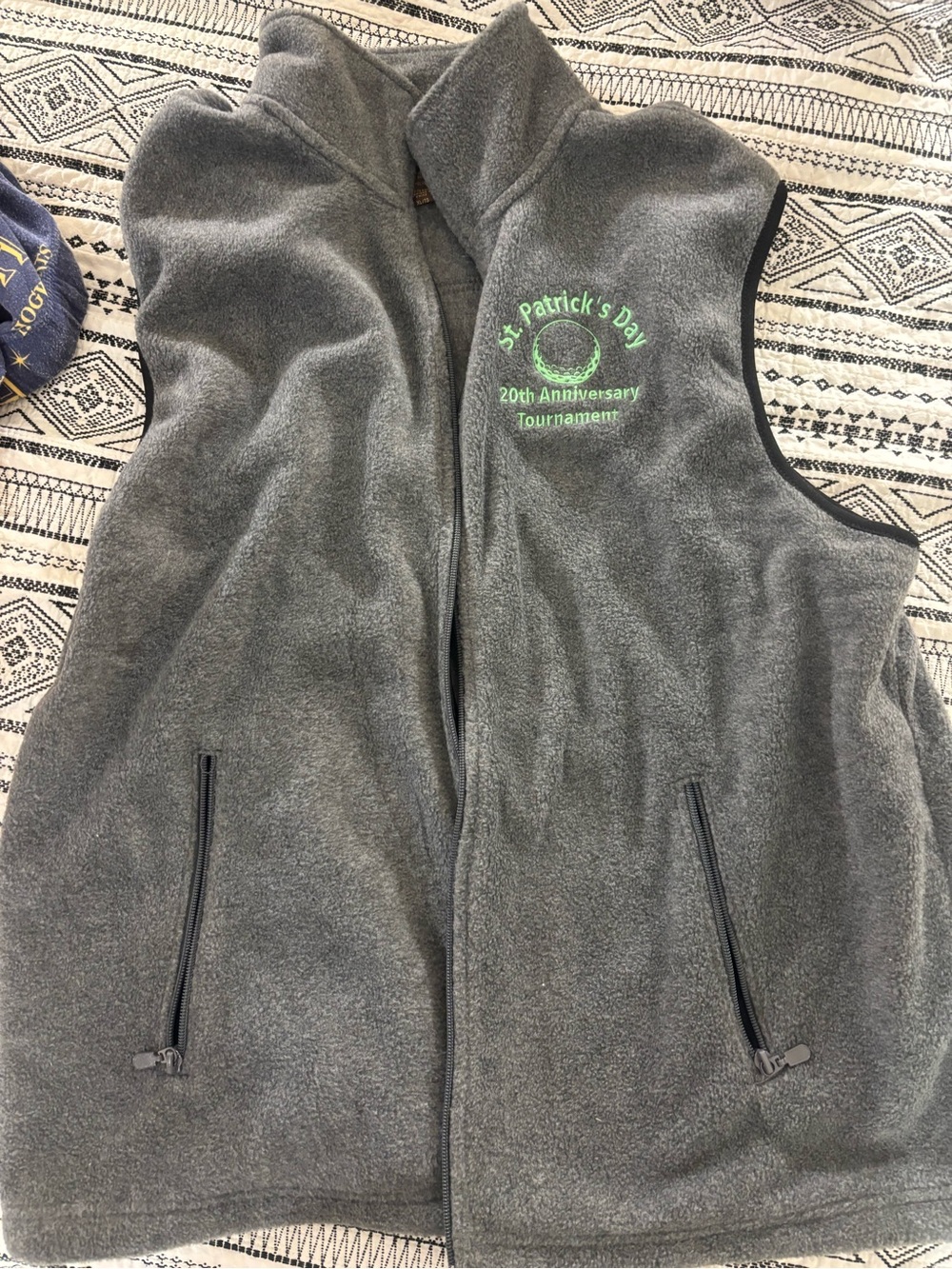 Men's Gray Fleece Vest with St. Patrick's Day Embroidery